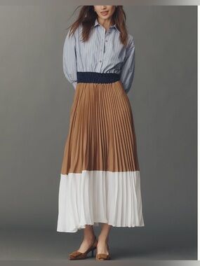 Anthropologie The Somerset Colorblock Pleated Twofer Maxi Dress NWT!